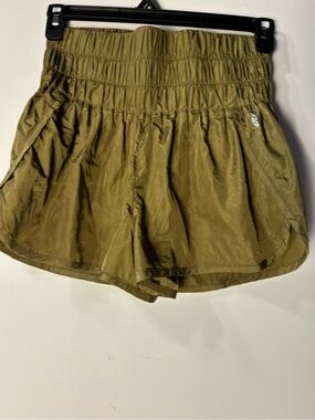 Free People Movement Olive Green Elastic-Ruched Athletic Shorts
